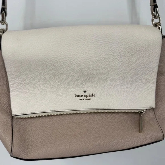 Kate Spade New York Leila Medium Flap Shoulder Bag Leather Two Tone Beige - Picture 3 of 16